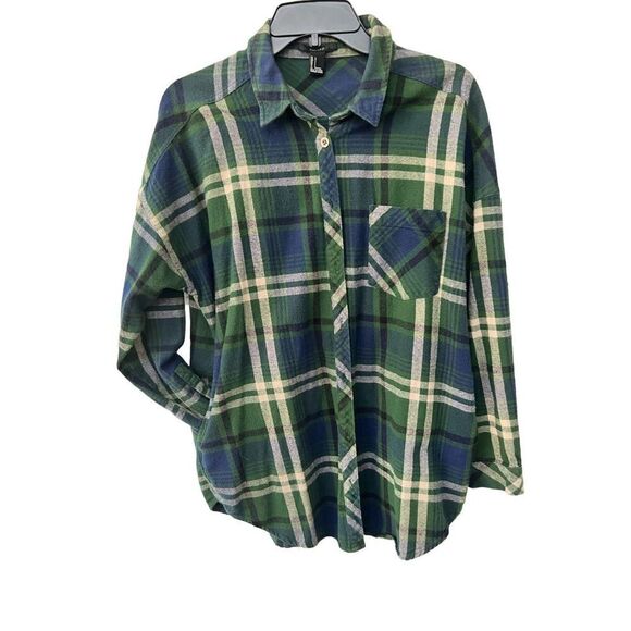FOREVER 21 boyfriend Plaid flannel shirt size Large - Picture 1 of 8